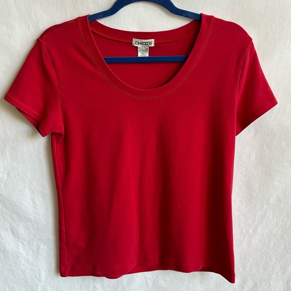 Chico’s red scoop neck tee, size 1 (M elsewhere) - Picture 1 of 6